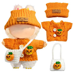 Labubu doll pumpkin sweater close-up; soft knit for cozy play
