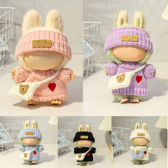 Labubu pink hat finishes a stylish 17cm doll look.