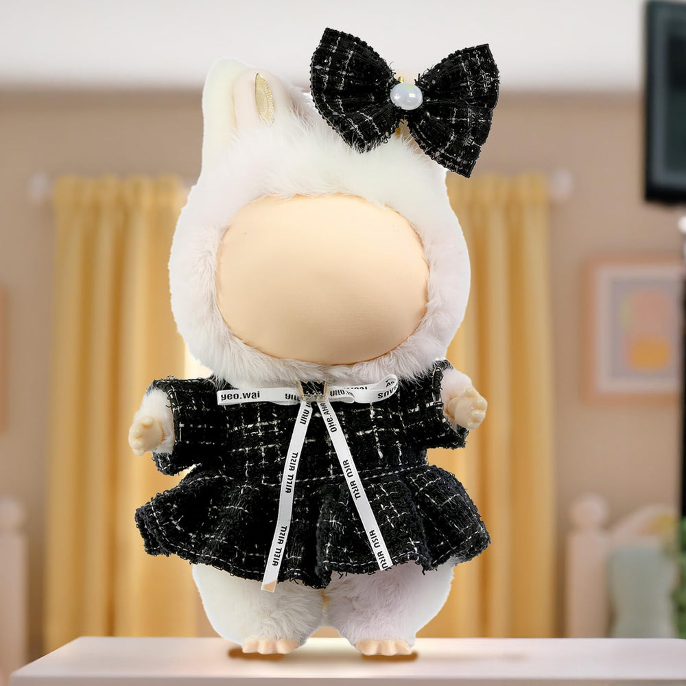 LABUBU plaid tweed dress black highlights timeless fashion for 17cm dolls.