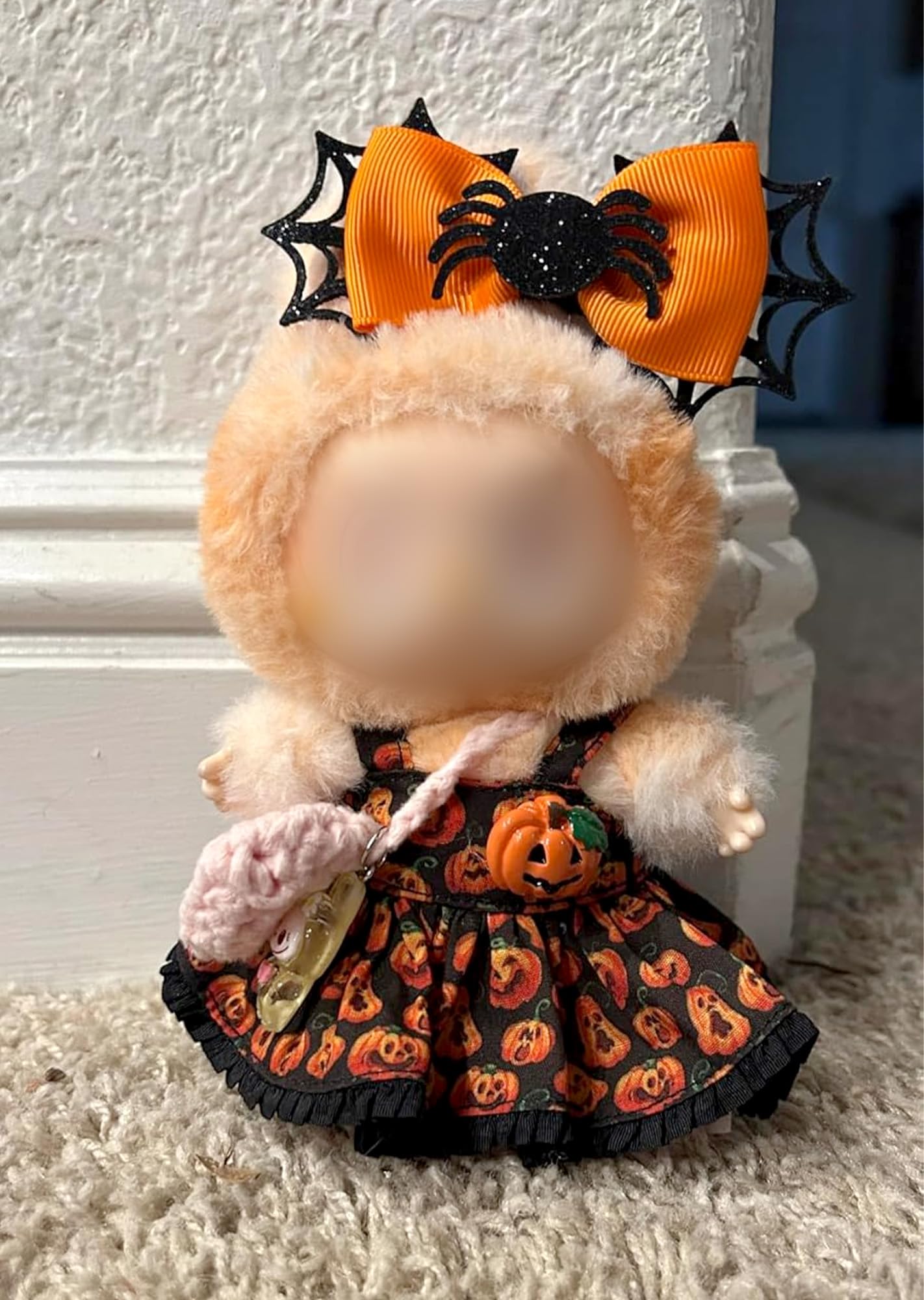 LABUBU pumpkin princess outfit on doll shows easy dressing.