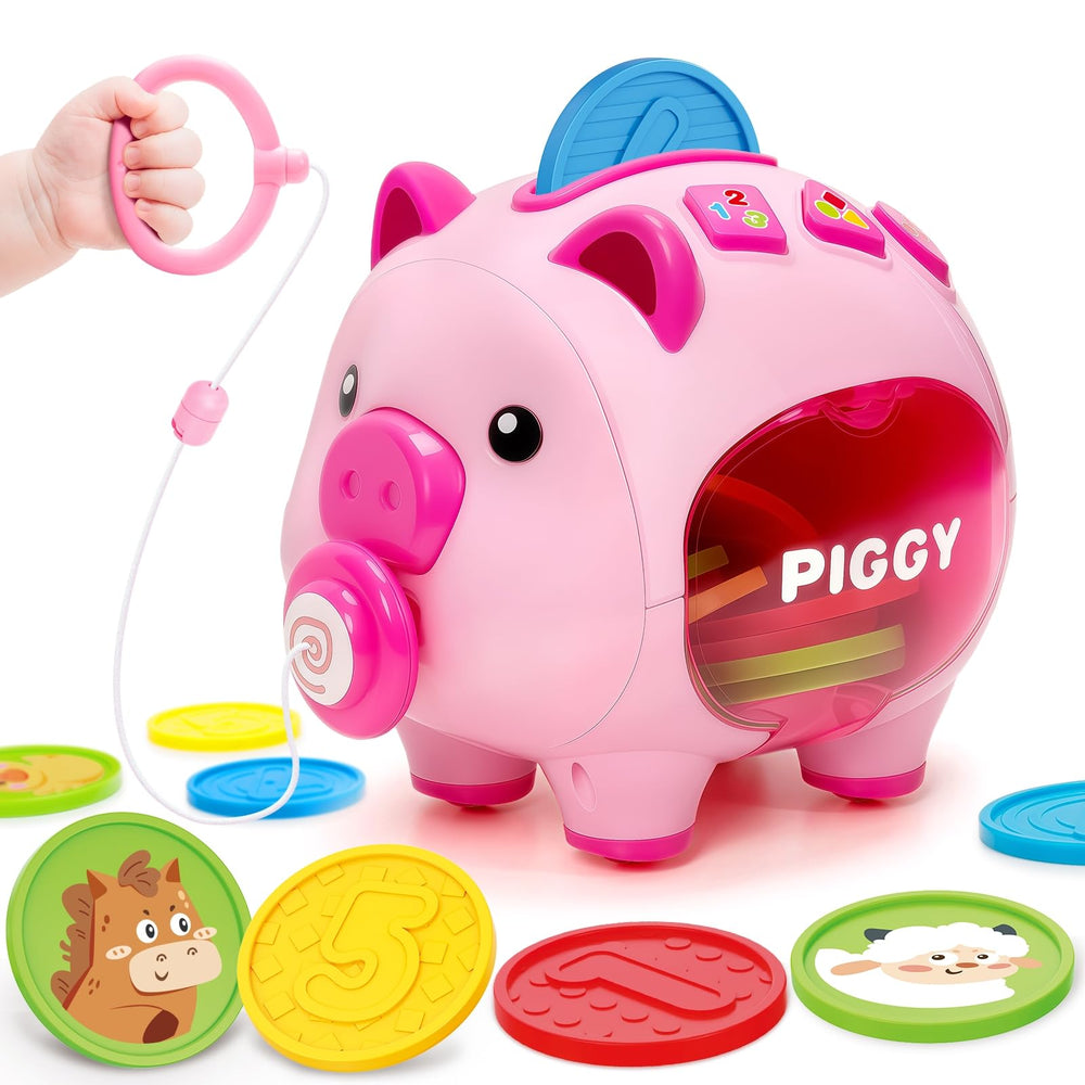 LACCHOUFEE musical piggy toy with pull-walk action for baby exploration