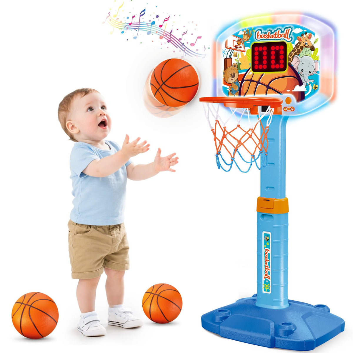 LACCHOUFEE toddler hoop with LED scoreboard enhances indoor play and visual feedback.