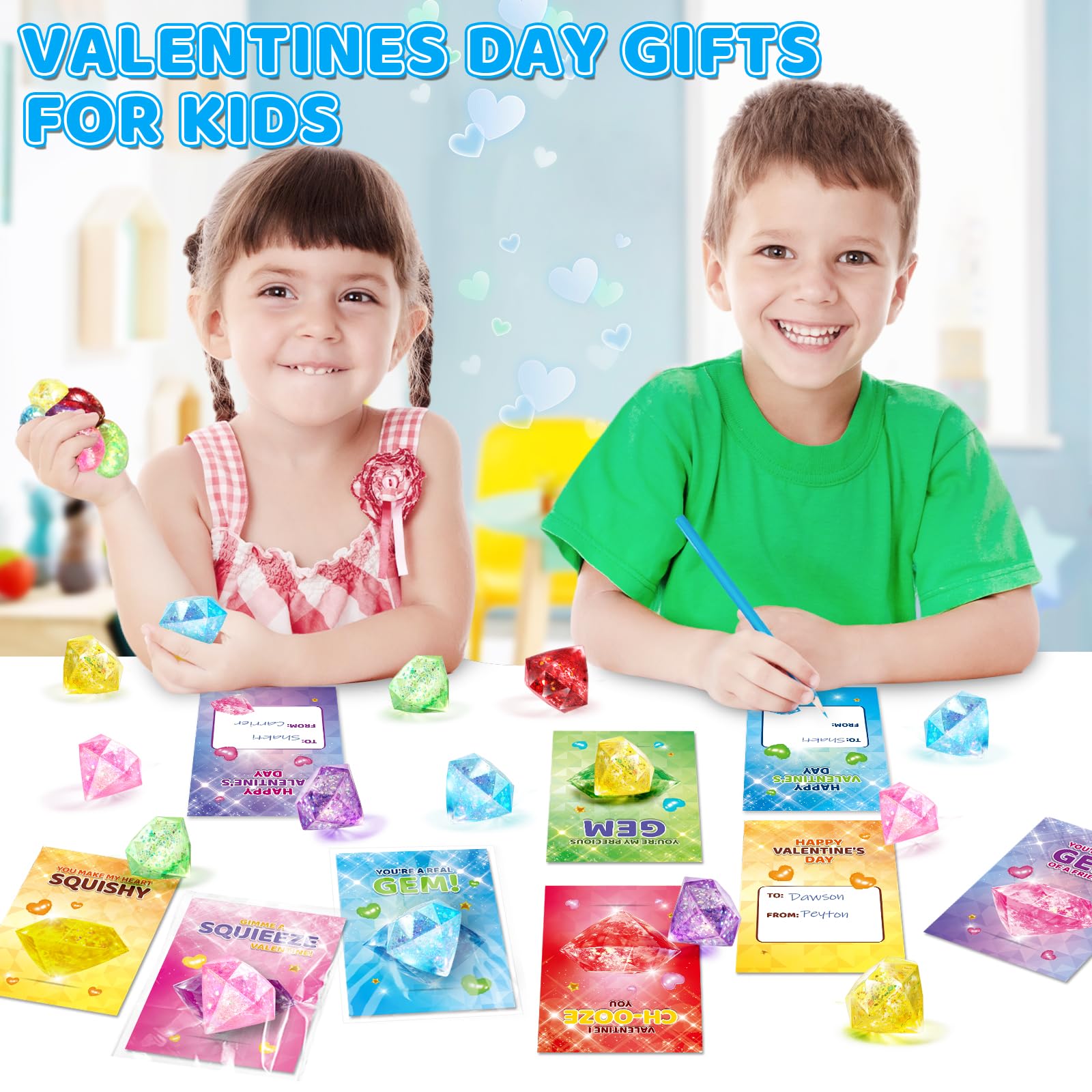 LACCHOUFEE classroom exchange set featuring cards and gems for Valentine Day.
