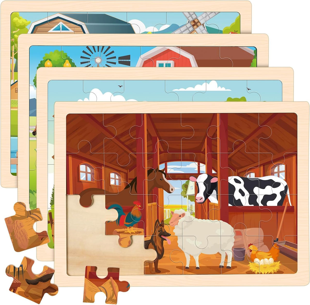 LACCHOUFEE wooden farm puzzle boards ready for cooperative play and learning