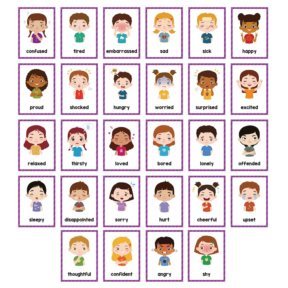 Lachilly Emotions flashcards illustrated cards with cartoons to boost word recall