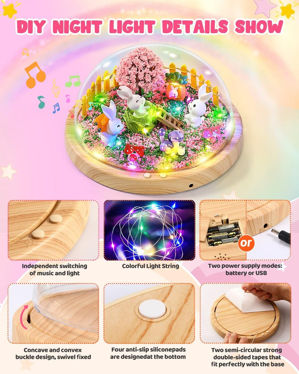 Laclun DIY bunny night light kit components ready for customization.