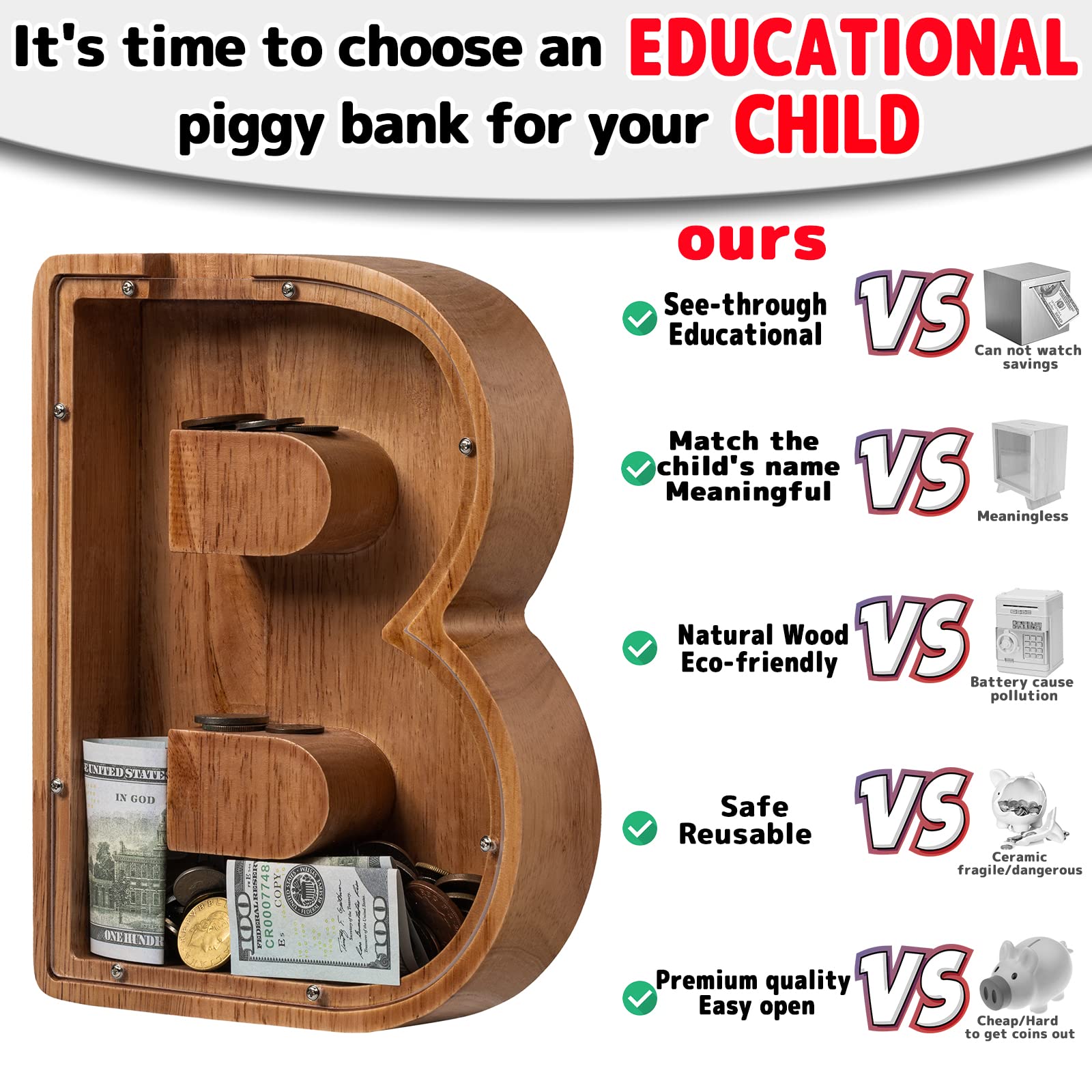 Ladenk piggy bank with easy-access screws for quick coin retrieval.
