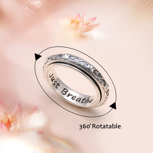 Ladytree oxidized lotus design ring helps ease stress through subtle rotation