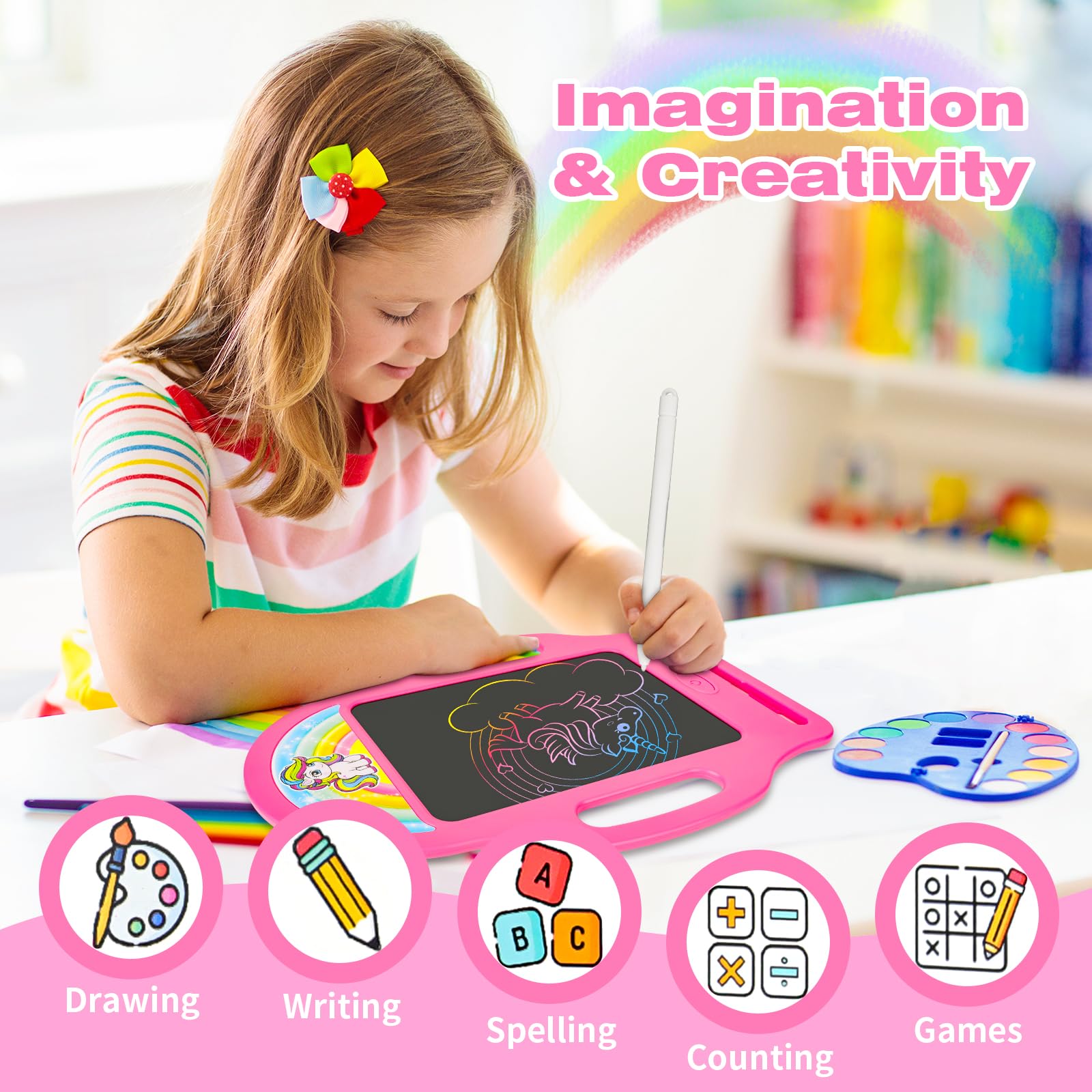 LAEBUILD 8.5-inch LCD tablet with anti-glare surface for kid-friendly drawing