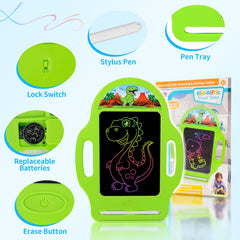 Child drawing on colorful screen during car trip