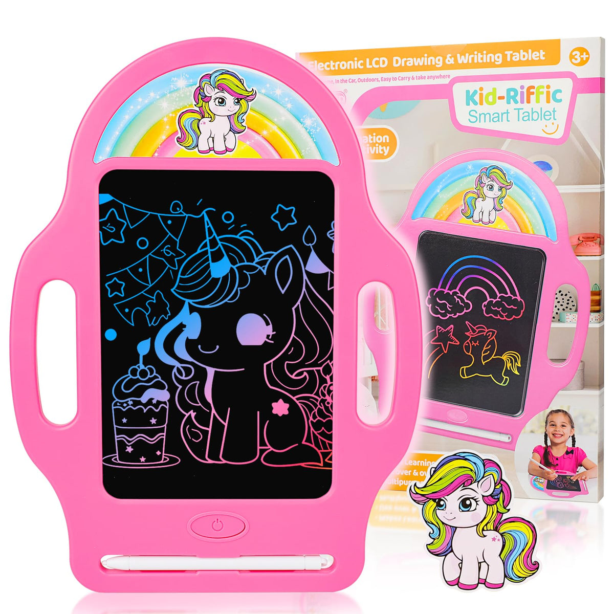 LAEBUILD unicorn rainbow doodle board with handle for mess-free creativity on the go