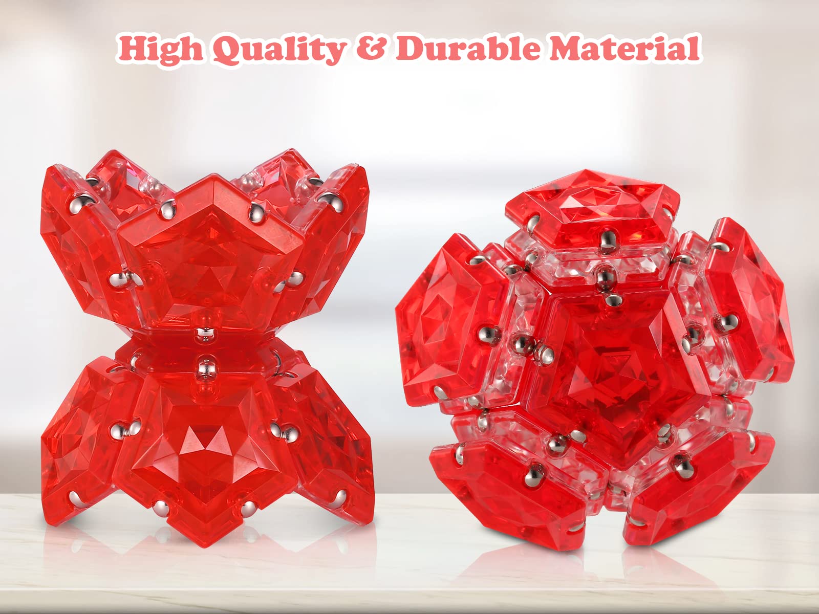 LAFFTRAK crystal red magnet sphere on desk ideal for short breaks.