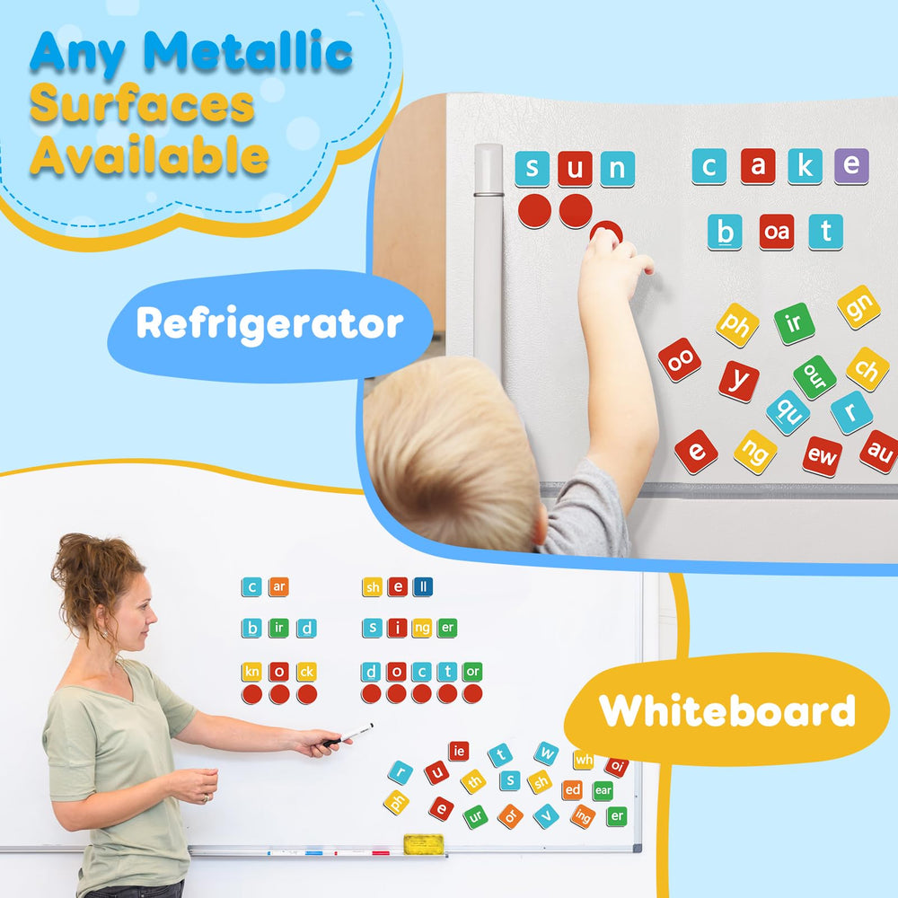 Laffunz Phonics Tiles color-coded consonants and vowels aid quick recognition