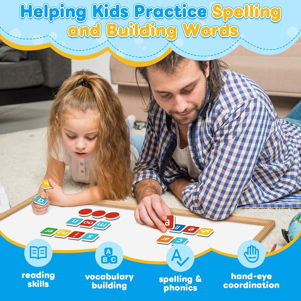 Laffunz Phonics Tiles magnets securely hold pieces on surfaces