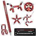 Lafoxla fidget pen in red showing magnetic parts for flexible shapes