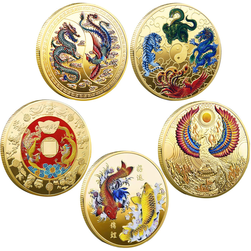 LAIAMER 5-pcs Chinese lucky coins with protective case for elegant display