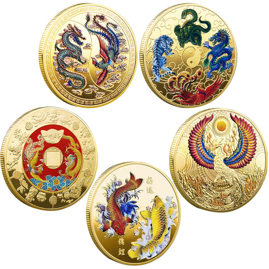 LAIAMER 5-pcs Chinese lucky coins with protective case for elegant display