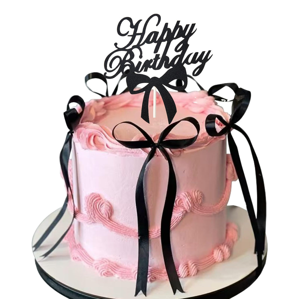 LAIFOOSHEN bow cake topper with black satin ribbon adds elegant cake decor.