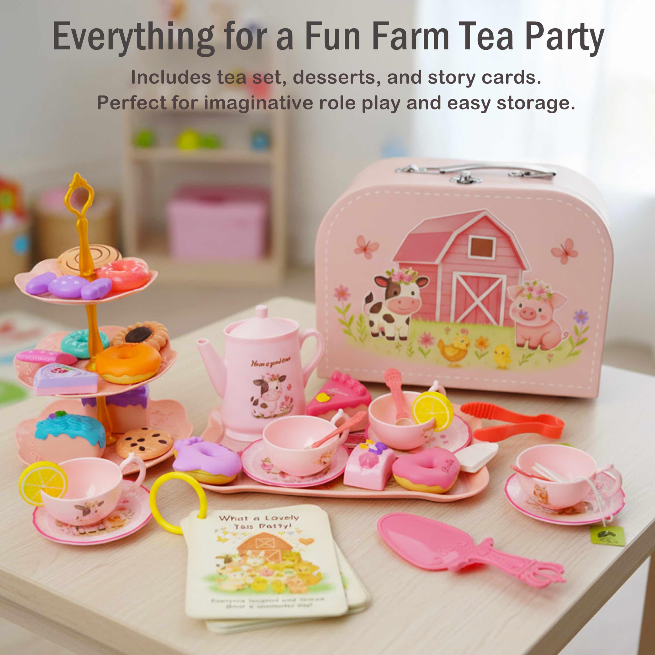 Lajeje Pink Barn Tray keeps playtime tidy and organized.