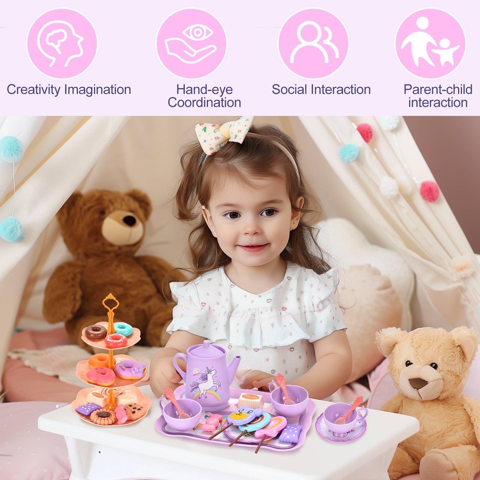 Lajeje Unicorn Tea Set plates for easy snack time and social play