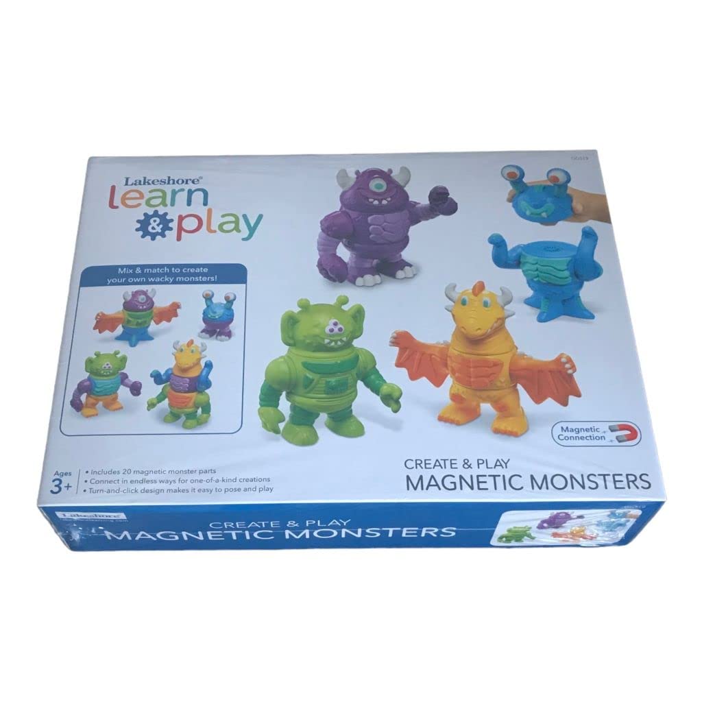 Lakeshore Magnetic Monsters pieces showcase colorful heads, arms, torsos, and legs for imaginative play.