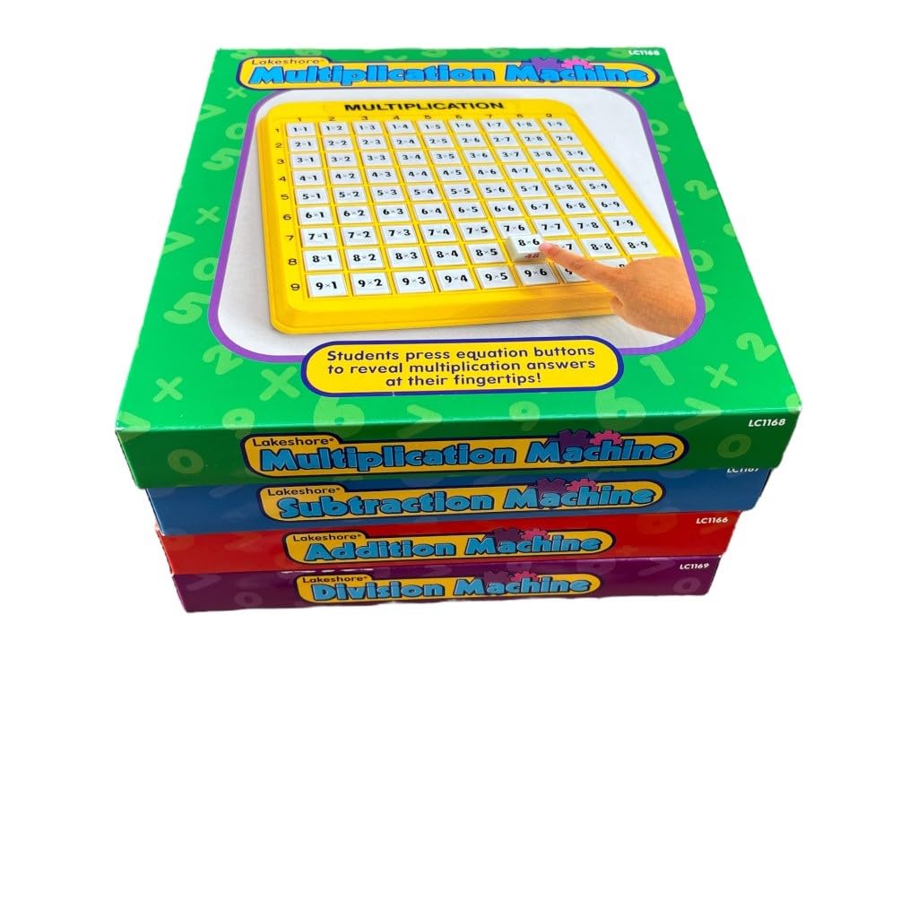 Close-up of Lakeshore math machines showing 81 buttons for math practice