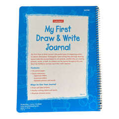 Lakeshore Young Writers Draw & Write Journal sample pages showing drawing and writing prompts for kids