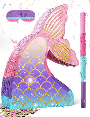 LAKINGO Mermaid Pinata front view for colorful birthday décor and easy filling.
