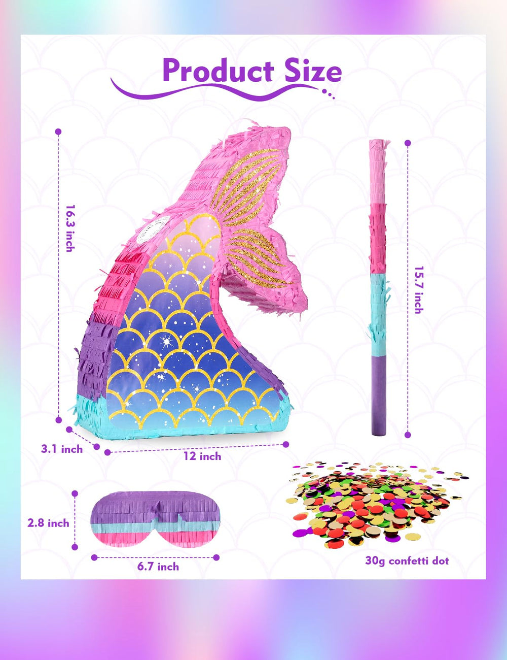 LAKINGO mermaid pinata tail design side view adds charm to ocean-themed parties.