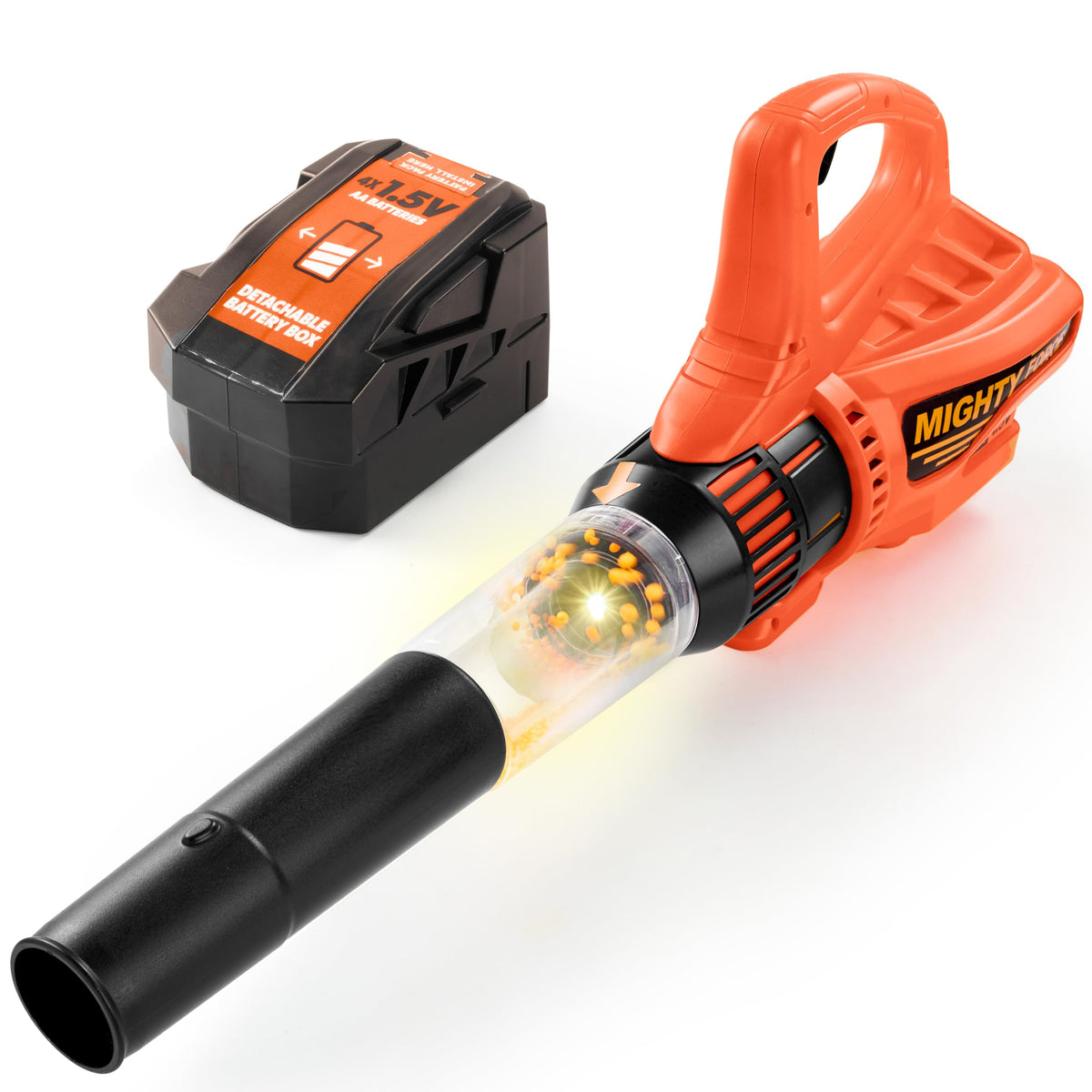 Lalalark Mighty Force leaf blower front view shows easy toddler grip for outdoor play.