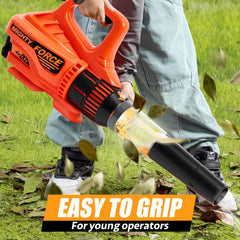 Lalalark Mighty Force leaf blower action with spinning wood shavings for realistic pretend play.