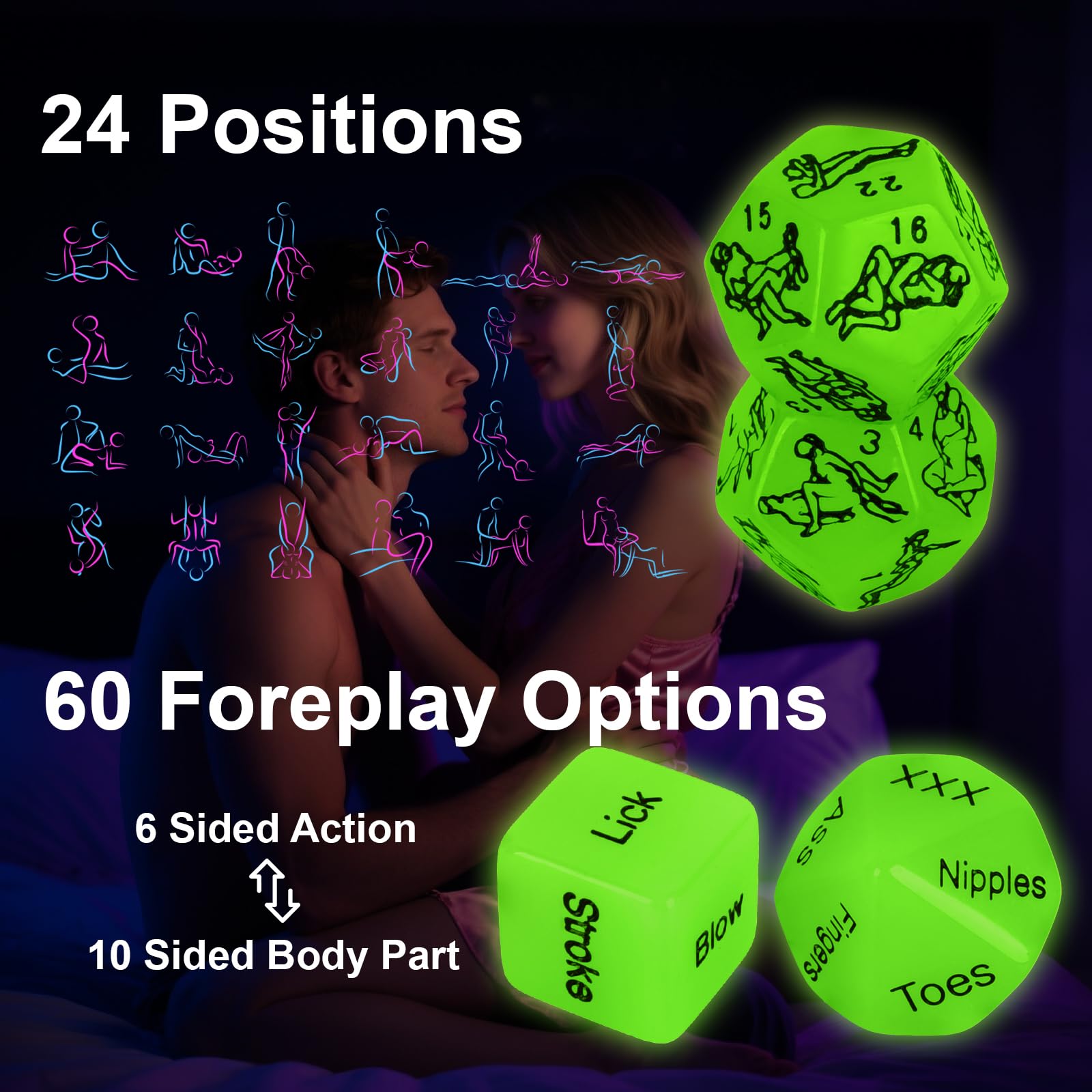 Lalamingo glow in the dark dice close up showing crisp acrylic print.