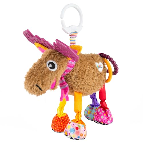 Lamaze Muffin moose crinkle hooves invite tactile exploration and soothing sounds during travel.