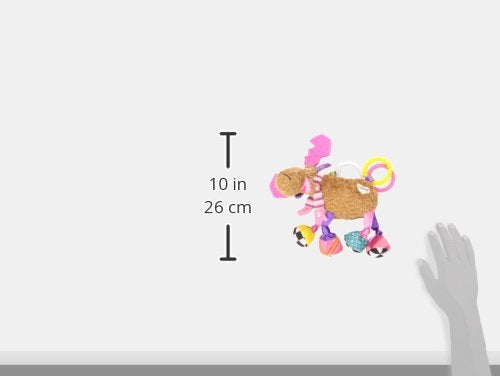 Lamaze Muffin moose high-contrast feet promote visual tracking in infants.