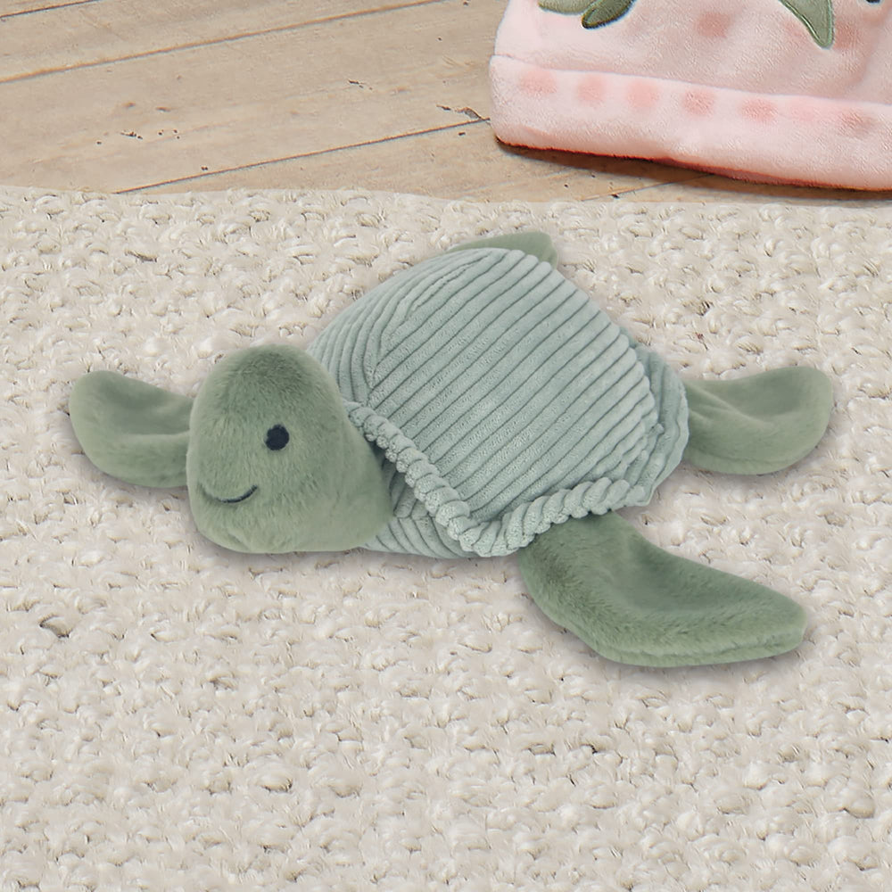 Lambs and Ivy Shelly turtle plush measures 11.5 inches, great for little hands.