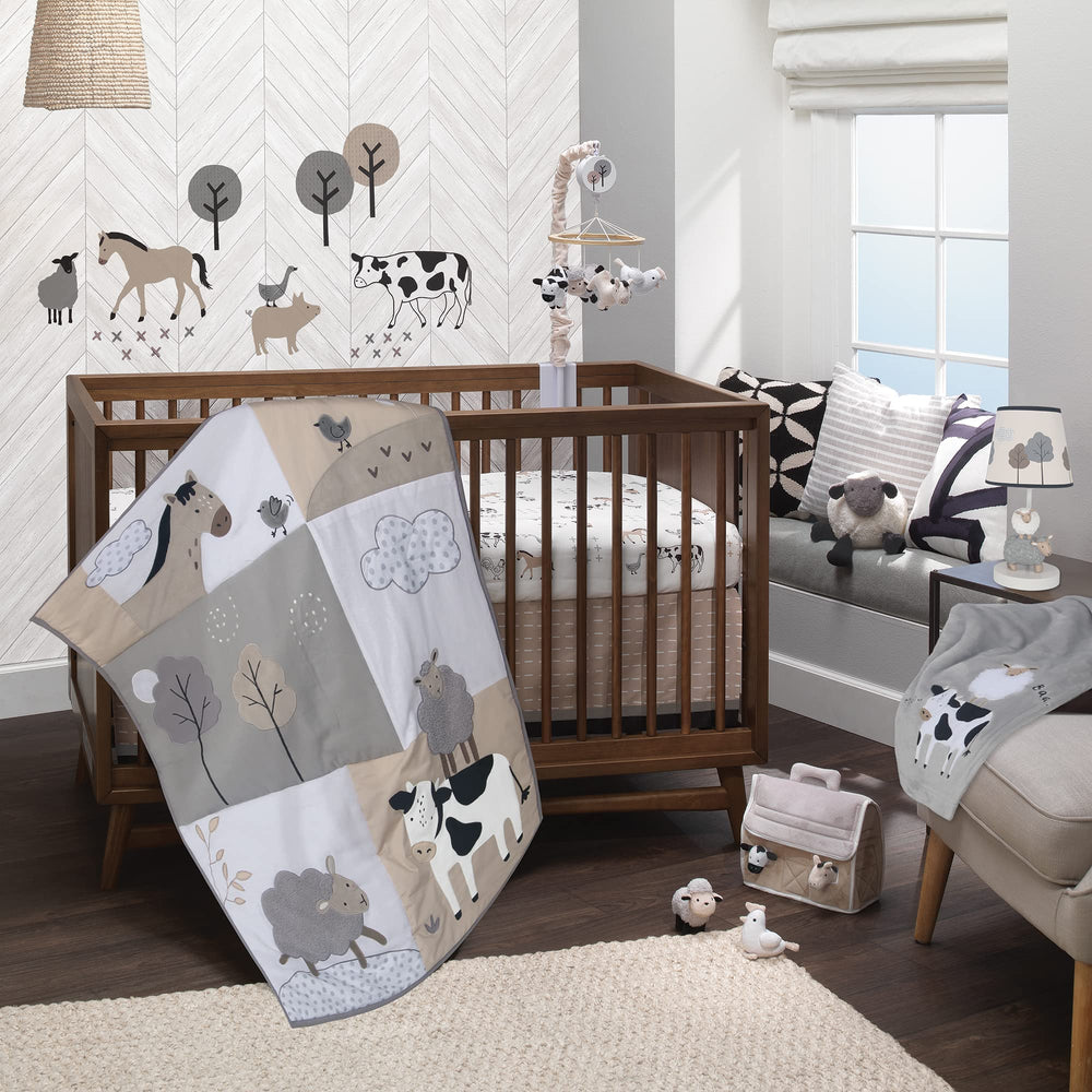 Lambs & Ivy plush barn windows aid peekaboo play and visual tracking.