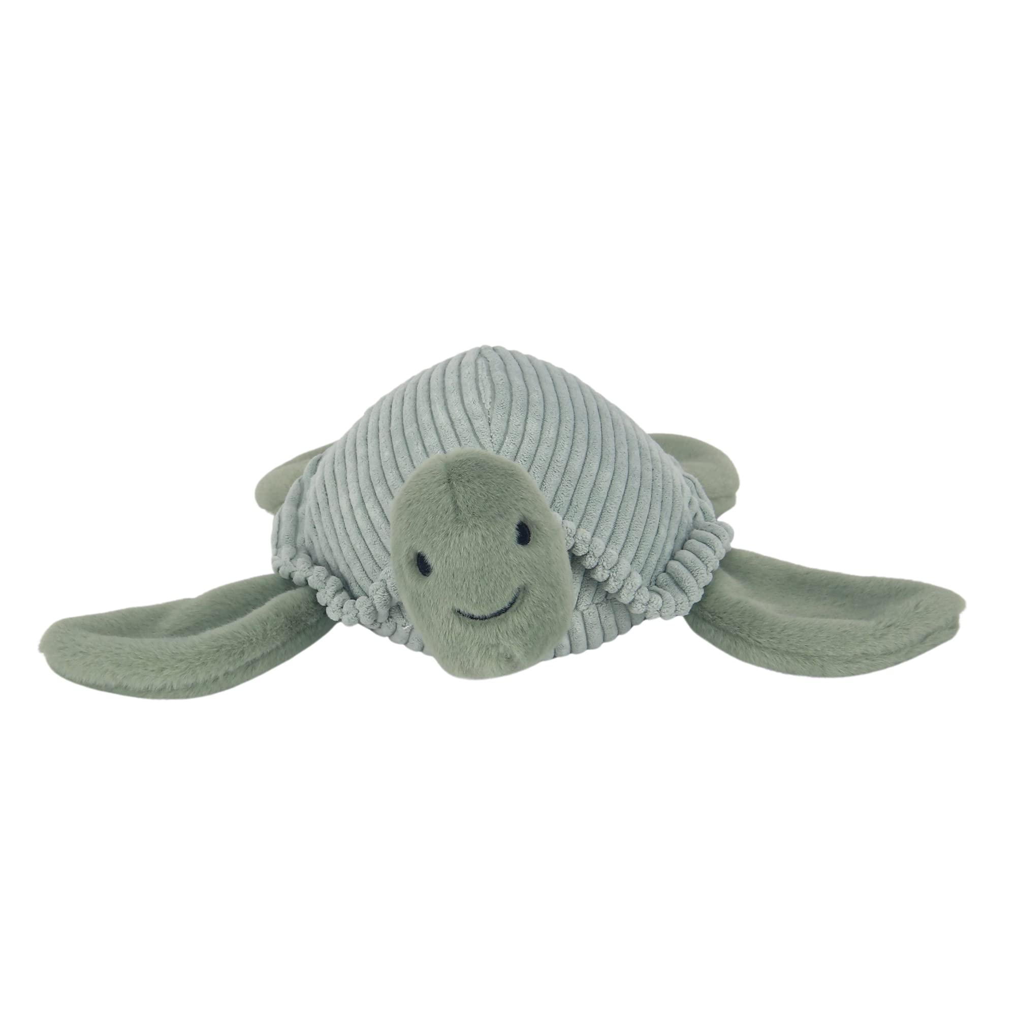 Lambs and Ivy light green ribbed velour turtle, plush texture ideal for naps.