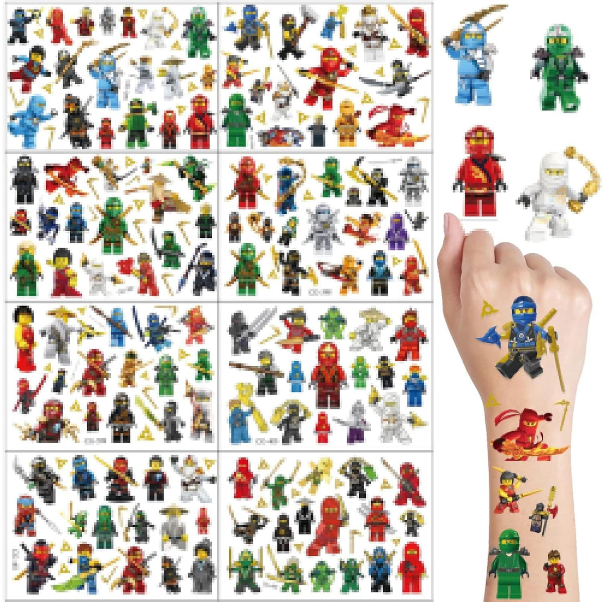Lamden 8-sheets tattoo stickers featuring assorted anime characters for fan art and cosplay