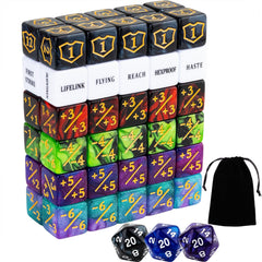 LAMJAM 63-piece MTG dice counters kit with shield dice and velvet pouch for organized play