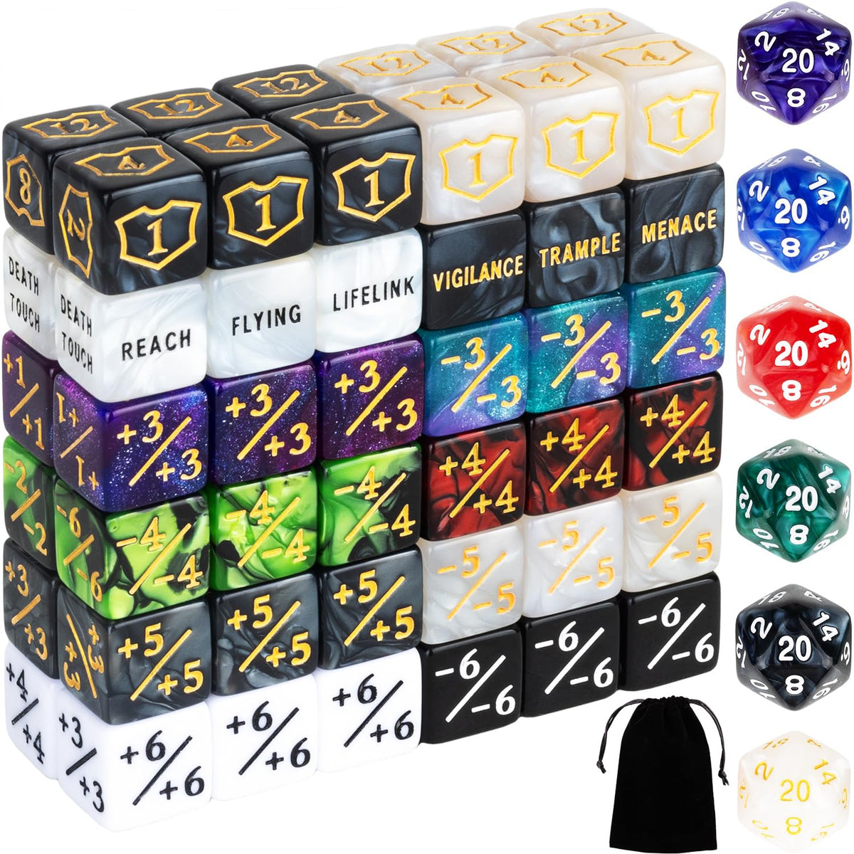LAMJAM 78-piece MTG dice counters set with velvet pouch for easy game tracking