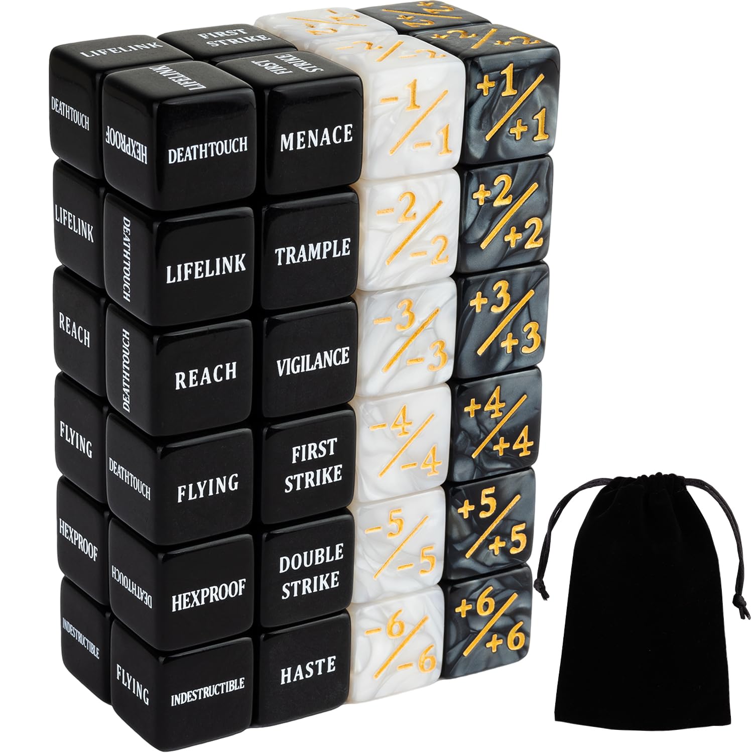 LAMJAM abilities keywords dice set in black for quick MTG keyword reference.