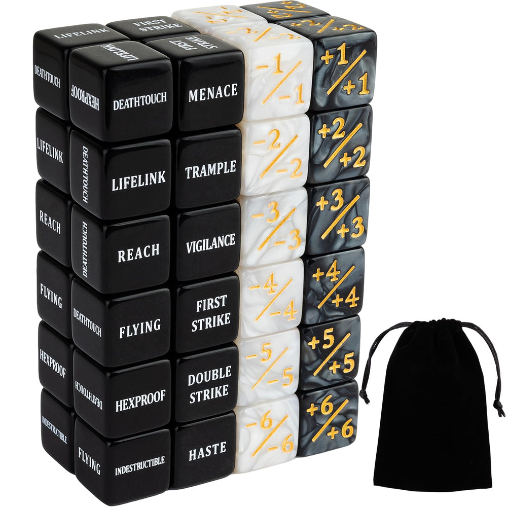 LAMJAM abilities keywords dice set in black for quick MTG keyword reference.