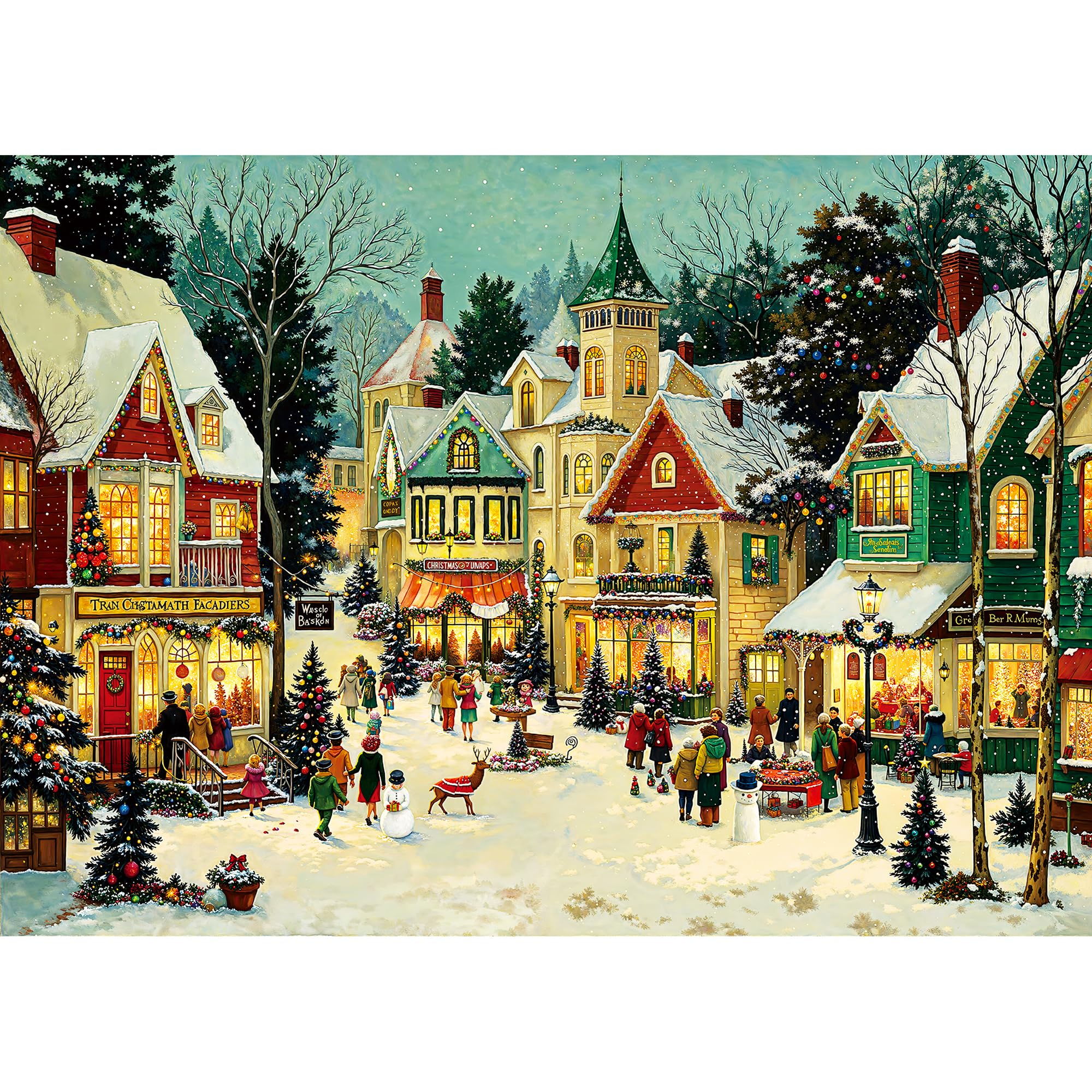 Lamplig Christmas Puzzles winter town scene with glowing cottages for family evenings