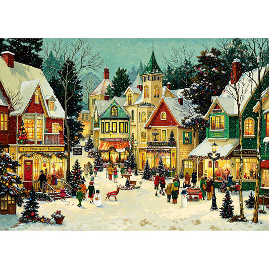 Lamplig Christmas Puzzles winter town scene with glowing cottages for family evenings