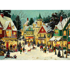 Lamplig Christmas Puzzles winter town scene with glowing cottages for family evenings