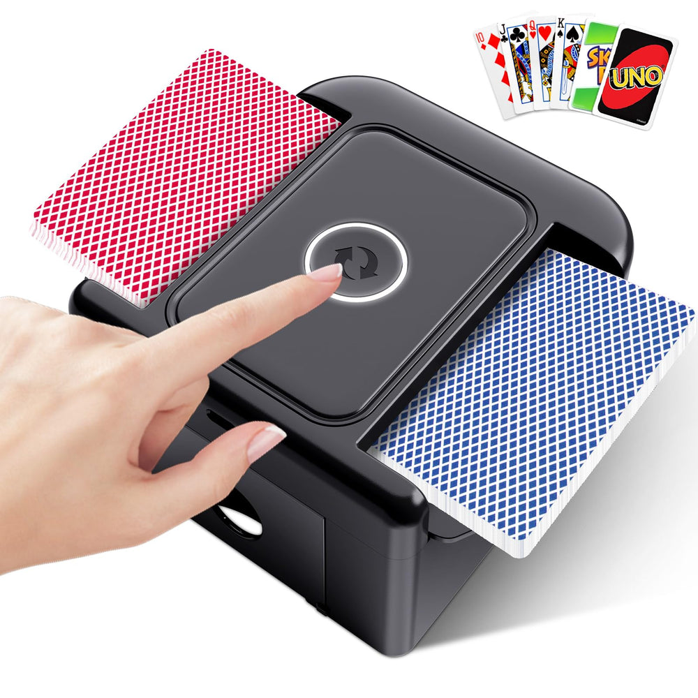 LAMZZP automatic card shuffler for 2 decks enables quick hands free shuffles.