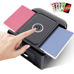 LAMZZP automatic card shuffler for 2 decks enables quick hands free shuffles.