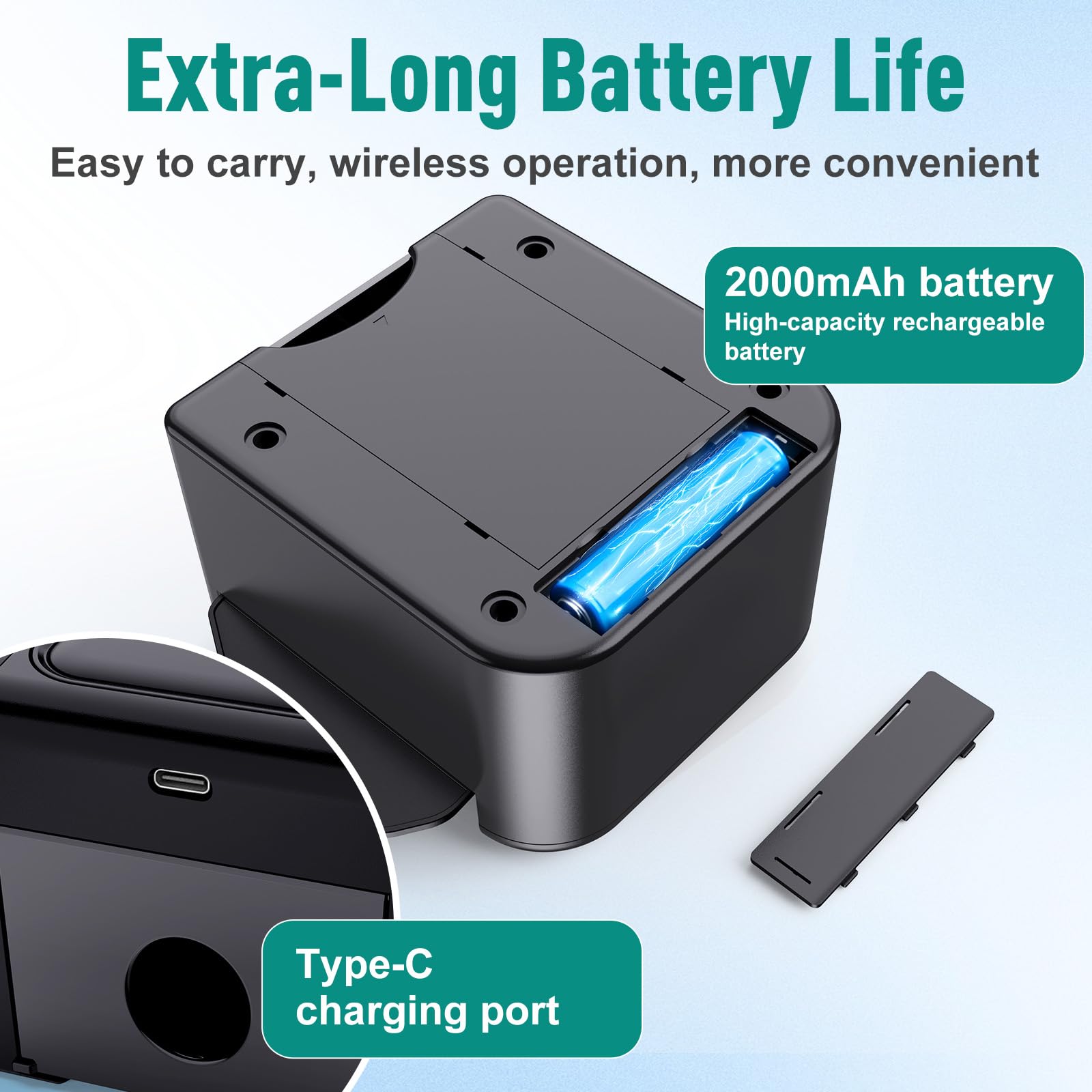 LAMZZP Type-C rechargeable battery for long lasting power.
