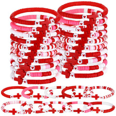 Landical cross bracelets pack, 30 elastic red beads, durable for daily wear