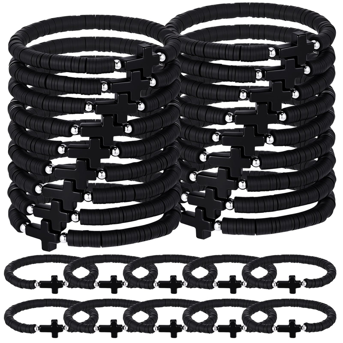 Landical black cross bracelets bulk pack, ideal for church gatherings